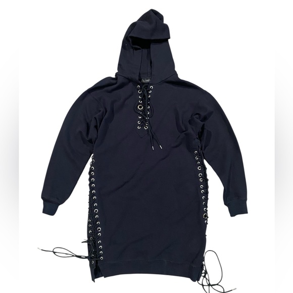 Women’s Diesel Lace-Up Eyelet Hoodie‎ Sweater Dress Hooded XS Black